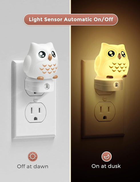 3D 8-Color 3000K, 3 L LOHAS LED Owl Night Light for Kids, Owl Night Light Plug in Wall, Dusk to Dawn Sensor