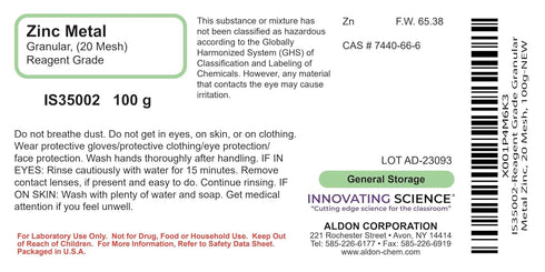Innovating Science Reagent Grade Granular Metal Zinc, 20 Mesh, 100g - The Curated Chemical Collection