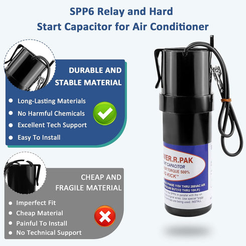SPP6 Hard Start Kit for Air Conditioner - AC Hard Start Capacitor Increases Starting Torque for 4,000 to 120,000 BTU