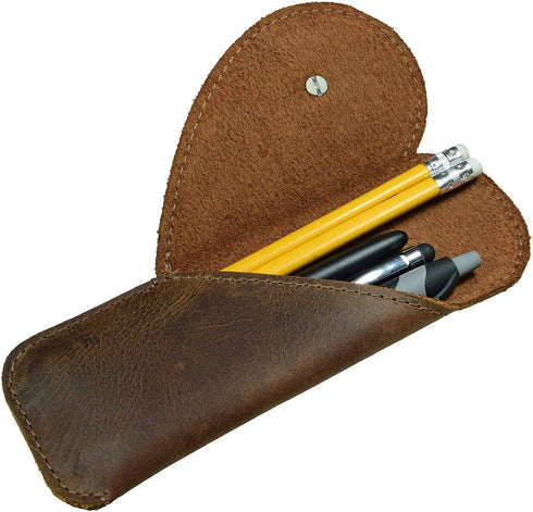Hide & Drink Leather Heart Pen Case, Pencil Organizer, Handmade Office Accessories, Bookworm Gifts (Bourbon Brown)