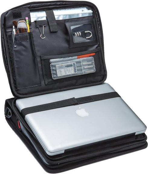 Case-It 2 Inch 3 D-Ring Zipper Binder with Padded Laptop Case, Shoulder Strap, LT-117, Black