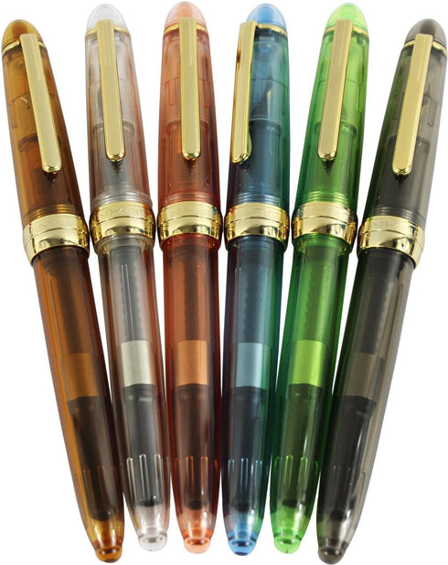 Gullor Jinhao 992 Plastic Fountain Pen, Transparent, 6 Colors, 6PCS with Golden Clip