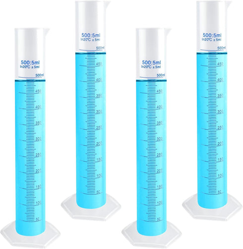 4 Packs 500ml Plastic Graduated Cylinder, Transparent Measuring Cylinder Set with Pour Spout for Science Projects