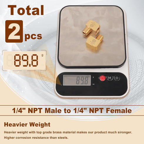 2pcs 1/4” Brass Fittings - 90 Degree Barstock Street Elbow, 1/4" NPT Male to Female Pipe