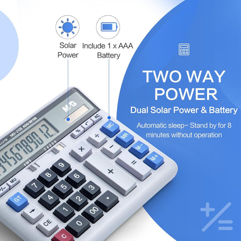 M&G Desktop Calculator, 12 Digits Extra Large LCD Display, Dual Solar Power and Battery, Basic Financial Calculator