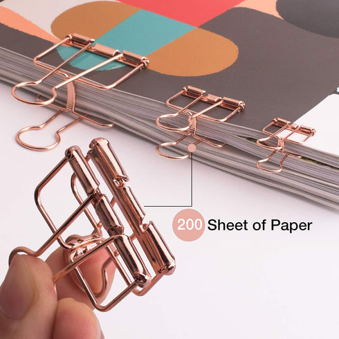 Rose Gold Wire Binder Clips and Cute Paper Clips Set, Assorted Sizes, 2 Large, 6 Medium, 10 Small Office Clamp Clips