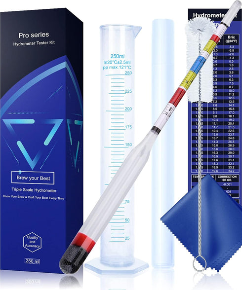 Hydrometer Test Kit, Triple Scale Alcohol Tester for Wine, Beer, Kombucha & Mead, Home Brewing Kit