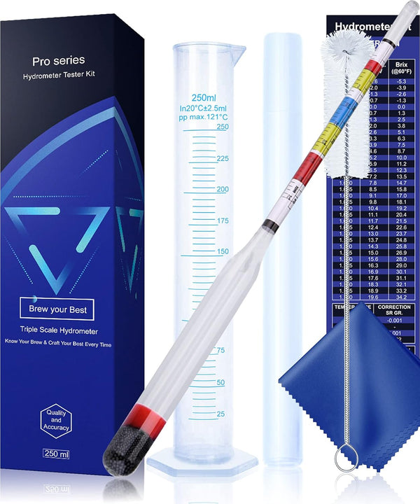 Hydrometer Test Kit, Triple Scale Alcohol Tester for Wine, Beer, Kombucha & Mead, Home Brewing Kit