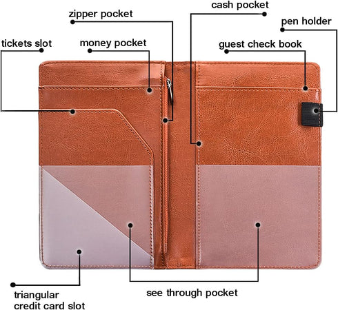 Server Books for Waitress/Waiter - Organizer with Zipper Money Pocket, Cute Accessories Fit Server Aprons Note Pads