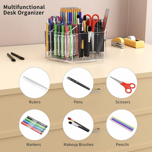 7 360 NIUBEE Acrylic Pen Pencil Holder Compartments, Crayon Organizer, Multi-capacity Marker Storage Art Supply