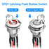 Linkstyle 19mm Latching Push Button Switch, 12V Metal Self Locking SPST ON-Off with Wiring Harness & Red Light (5Pcs)