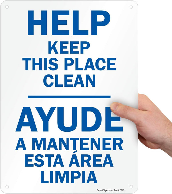SmartSign U9-1807-NP "Help Keep This Place Clean" Bilingual Sign, 10" x 14"