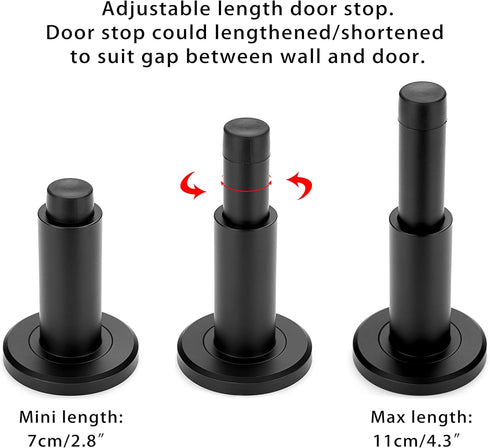 Sumnacon Sturdy Adjustable Door Stopper, Stainless Steel Modern Door Stop with Rubber Buffer, Black
