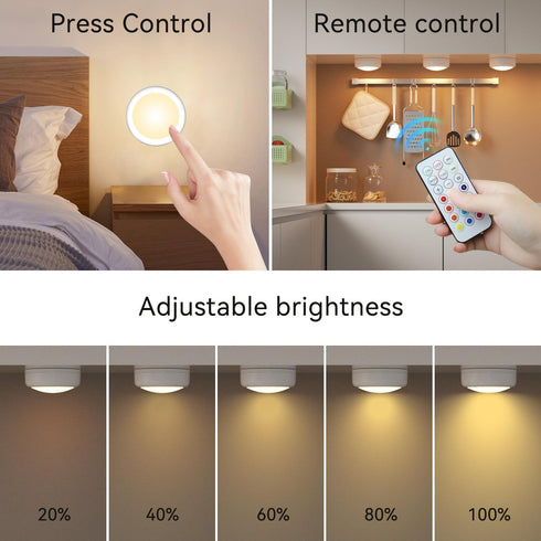 Remote,13 Closet, 3M (White,2-Packs) SFMSMOks Ratterv Oneratedl FD Puck liahts with Wireless Color RGB -for Bedroon