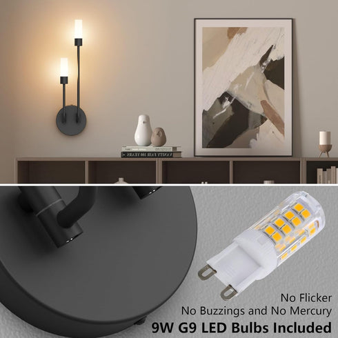 3000K G9 Bulb) Tipace Modern Wall Sconce,LED Black Wall Light Fixture Bathroom Vanity Light Fixture with Glass
