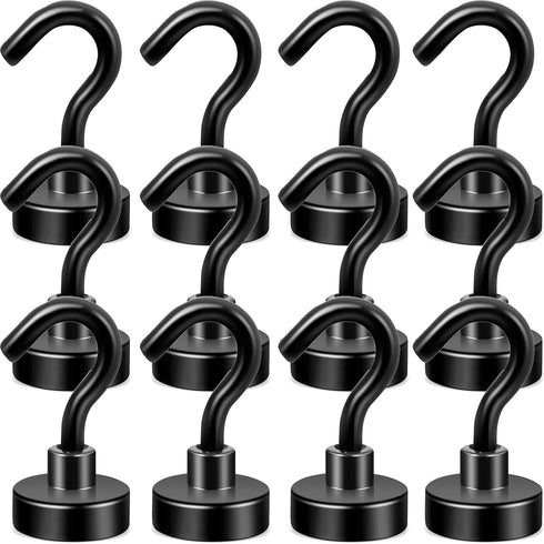 Neosmuk Black Magnetic Hooks, Heavy Duty Earth Magnets with Hook for Refrigerator, Pack of 12
