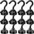 Neosmuk Black Magnetic Hooks, Heavy Duty Earth Magnets with Hook for Refrigerator, Pack of 12