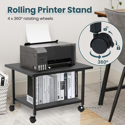 SwaaVee Printer Stand with Storage Under Desk Shelf, Desktop Printer Stand Organizer, Rolling Printer Cart Storage