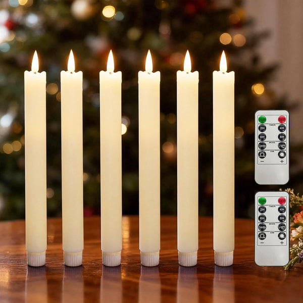 SUNGEGE Flameless Taper Candles 9.9 Inch Battery Operated 6 Pack Ivory Realistic Flickering