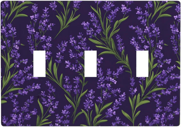 Hayyett Motif Of Lavender Plants On Dark Purple Light Switch Covers 3 Gang