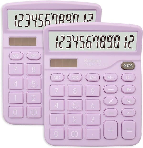 Basic Office Calculator, 2PC Purple Desktop Calculator 12 Digit with Large LCD Display, Sensitive Button, Purple