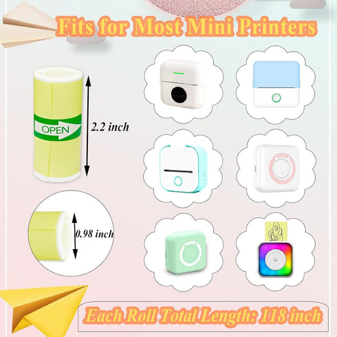 9 6 3 M02/T02 Rolls Self-Adhesive Mini Printer Paper - Vibrant Colors & White Compatible with Printers(Remove Inner