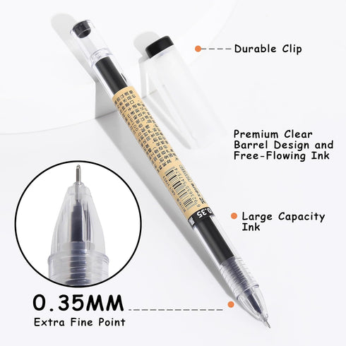 RIANCY Gel Ink Pen Japanese Style Liquid Ink Rollerball Pens Quick Drying 0.35mm Ultra Fine Point Ballpoint Maker Pen Premium for Office School Stationery Supply 24 Pcs Black ink