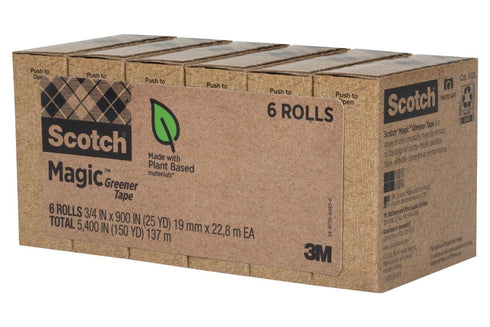 Scotch Magic Greener Tape, 6 Rolls, Invisible, 3/4 x 900 Inches, Boxed