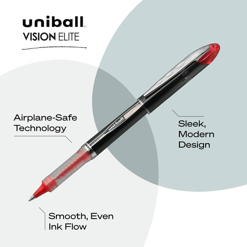 uniball Vision Elite Roller Ball Pen, Stick, Micro 0.5 mm, Black Barrel, Assorted Ink Colors