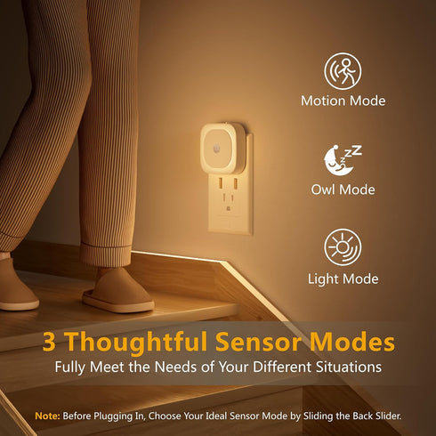 2 Pack Plug in Night Light with Motion Sensor & Dusk to Dawn Sensor, 3 Sensor Modes, Dimmable Night Lights Plug into Wall, Auto ON/Off, Warm White Nightlight for Kids, Bathroom, Bedroom by YUNLEX