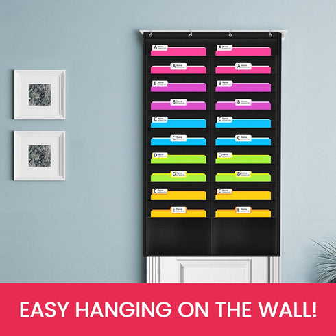 Godery Folder Pocket Chart (Black) - 20 Pocket Chart Wall Organizer for School, Home, Office