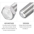 Hex Bolts 5Pcs (1/2-13x2") - 316 Stainless Steel UNC Fully Threaded Hex Head Screw Bolt for Furniture Repair, Silver