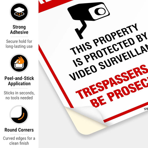 Video Surveillance No Trespassing Sign - CCTV Security Camera (2 Pack) 10x7 Inches, Weather Resistant Vinyl Decal