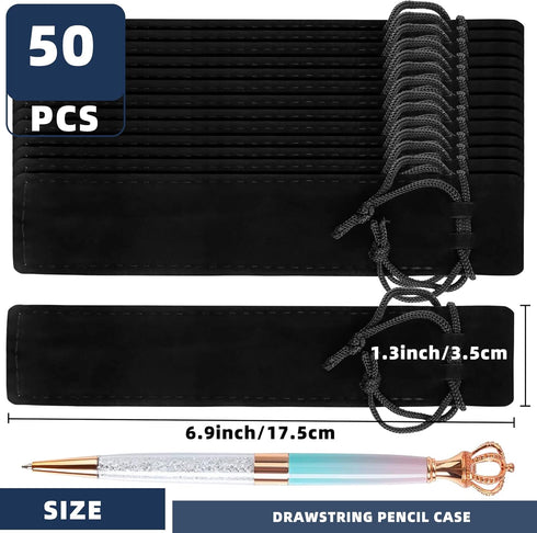 WFPLUS 50 Pieces Black Velvet Pen Pouch with Drawstring - Case Holder for Pen & Pencil Bag
