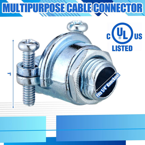 Nm Clamp Type Cable Connectors 1/4 Inch Metal Electrical Box Connectors Wire Clamps for Metallic Conduit Protect Cables Silver, Zinc Alloy(10 Pcs)