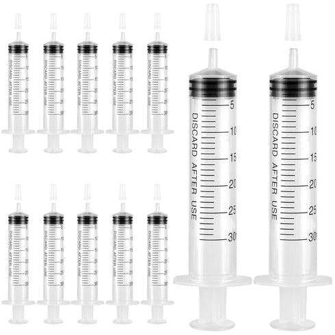 12 Pack Plastic 30ml Syringes with Cap, Sterile Individually Packaged for Labs, Liquid Measuring, Feeding Pets