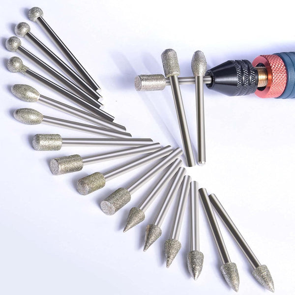 Stone Carving Set Diamond Burr Bits - 20PCS Polishing Kits Rotary Tools Accessories for Carving and Engraving