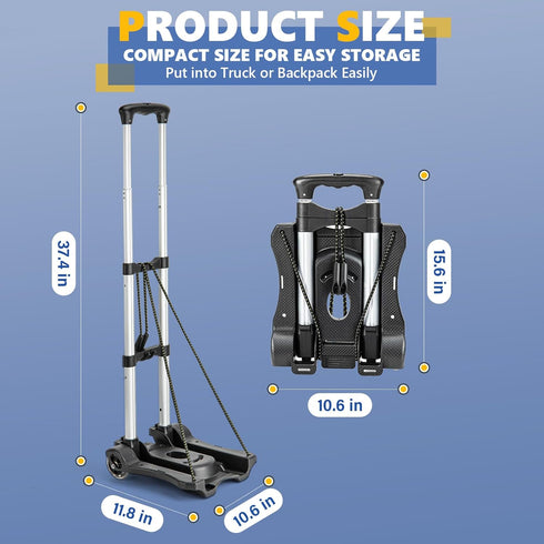 Gorpuire 2 Small Folding Hand Truck Dolly with Wheels, Foldable Luggage Cart, Lightweight Aluminum Collapsible Trolly