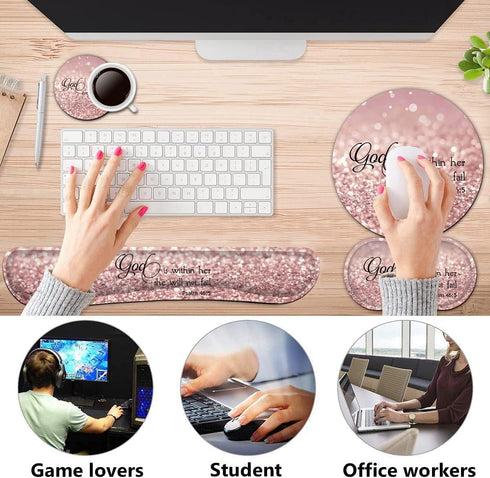 Keyboard Wrist Rest + Mouse Pad + Mouse Wrist Rest Support Set, Ergonomic Memory Foam, 4Pcs for Office