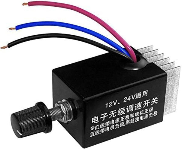 Universal DC Motor Speed Controller, 12V 24V 10A Electronic Stepless Regulator Switch for Car, Truck, Fan, Heater