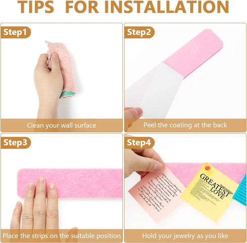 Felt Pin Board Bar Strips for Bedrooms, Self-Adhesive Cork Board with 35 Push Pins for Home Wall Decoration