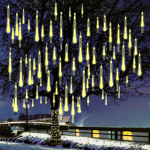 Outdoor Christmas Lights, Meteor Shower Lights, 30cm, 8 Tube, 144 LED Falling Raindrop Fairy String Light for Holiday