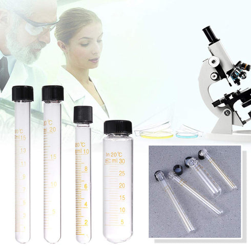 8 Pcs Graduated Glass Test Tubes with Screw Caps - 10ml, 15ml, 20ml, 30ml