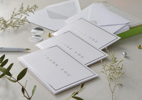 T&M Quality Designs LLC 100 Thank you cards with envelopes and stickers, Silver Foil Stamping