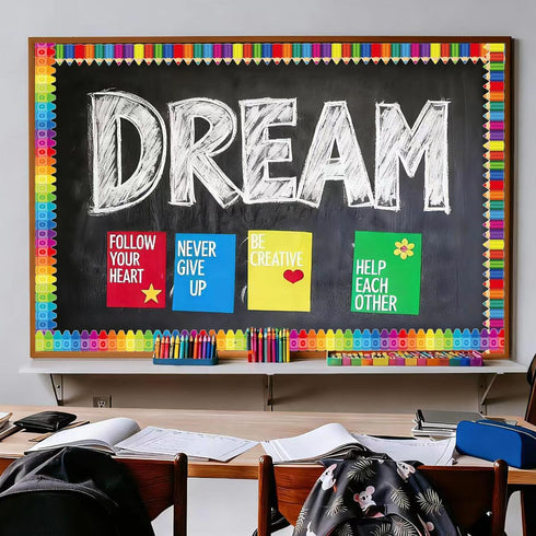 52 Runtoo Feet Bulletin Board Borders Crayon and Pencil Die-Cut Rolled Boho Rainbow Border Decorations Scalloped Trim
