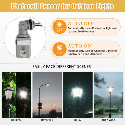 RAWILL 2-Pack 120VAC IP54 Photocell Sensor for Outdoor Lights, Dusk to Dawn Photocell Switch, Waterproof for Yard