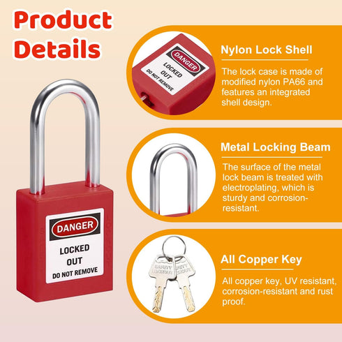 MroMax Lockout Tagout Lock - Safety Padlock Keyed Alike, 3 Pcs, Black Steel Shackle