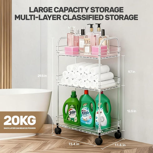 Betoveren 3 Tier Utility Rolling Cart with Wheels Multifunctional Storage Cart Clear Movable Storage Organizer