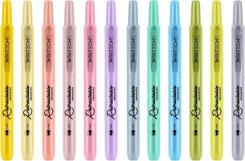 WRITECH Retractable Bible Highlighters, 12 Pack Pastel Colors No Bleed Aesthetic Marker Pen