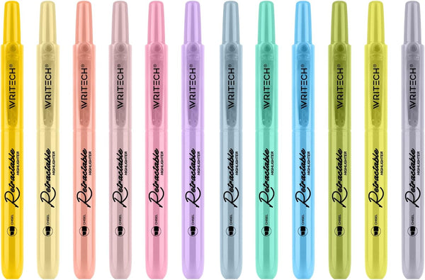 WRITECH Retractable Bible Highlighters, 12 Pack Pastel Colors No Bleed Aesthetic Marker Pen